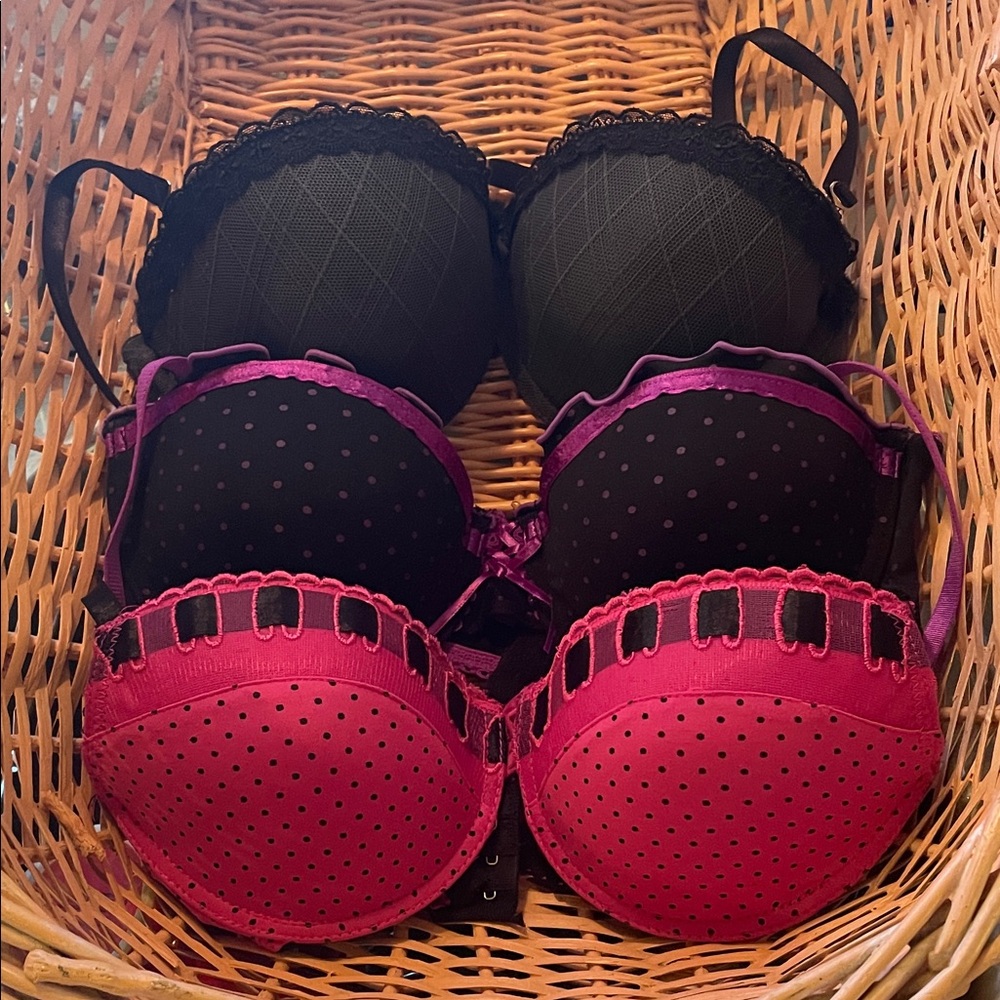 Stylish Pink and Black, Purple & Black, and Gray & Black Women's Bra Trio Lounge